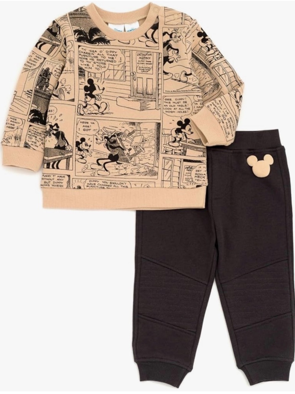Disney Boys Mickey Mouse Beige Comic Sweatshirt & Gray Jogger Set
